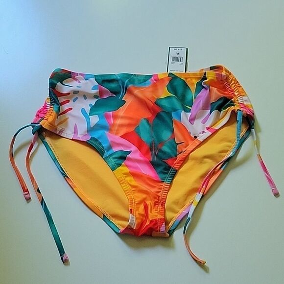 NEW BCBG PARIS XL CINCH SIDE TIE SEXY HAWAIIAN TROPICAL SWIM BOTTOMS X LARGE NWT - Picture 1 of 9